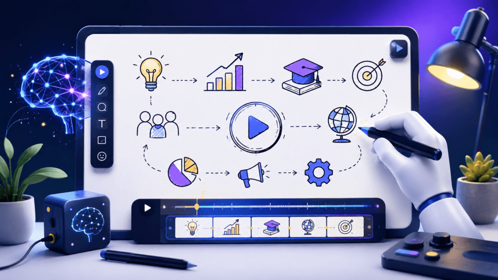 AI-powered whiteboard doodle video creation interface